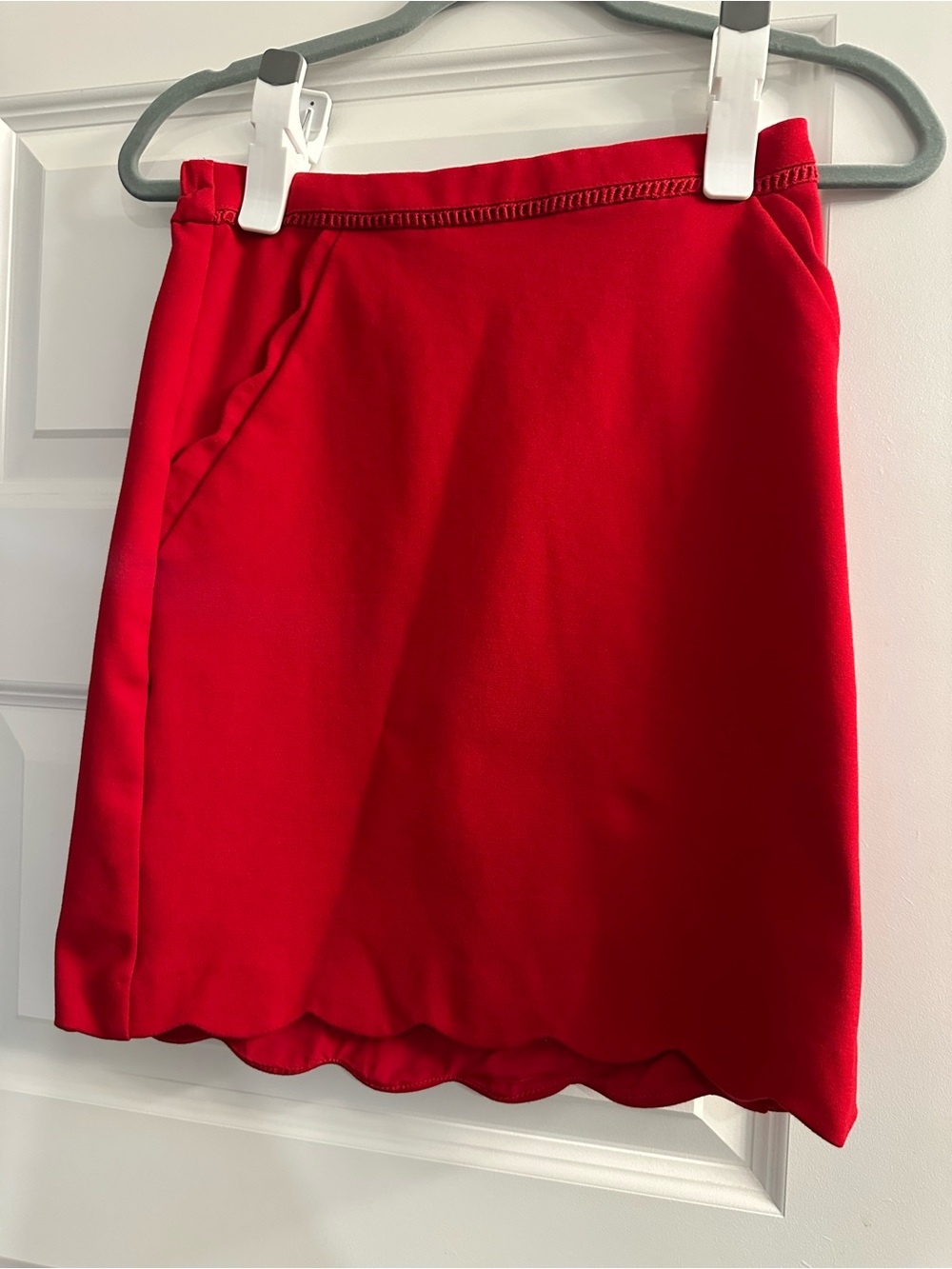 Skies Are Blue Red Scallop Hem Mini Skirt